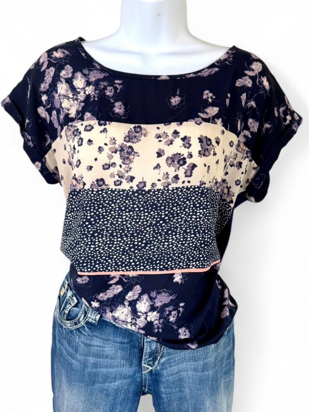 Xhilaration Blue Pink Floral Blouse M